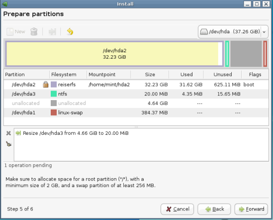 after resizing partition