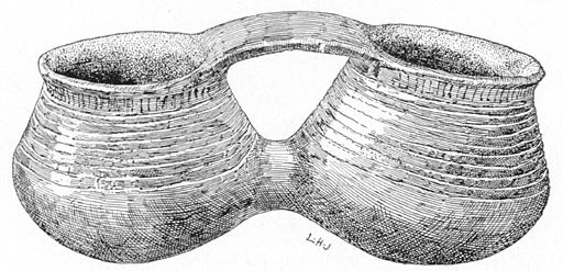 Double Earthenware Vessel, from San Diego, with Hollow Connection at Base. Length, 24.8 cm.