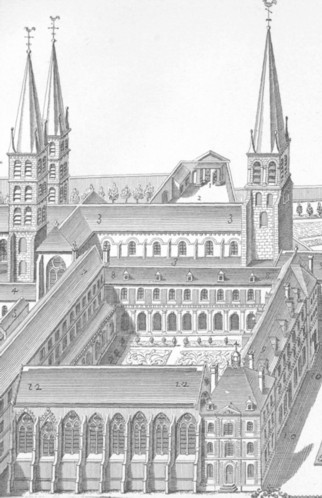 Fig. 36. Part of the Abbey of S. Germain des Près, Paris. From a print dated 1687; reproduced in Les Anciennes Bibliothèques de Paris, par Alf. Franklin, Vol. i. p 126.